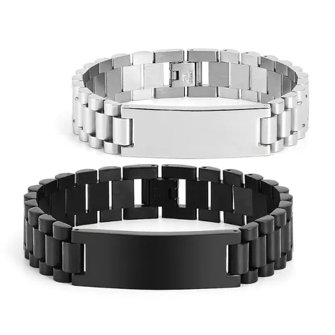 Unisex Titanium Stainless Steel Watchband Style ID Bracelet Curved Plate Engravable Chain Wristband Western Fashion Jewelry