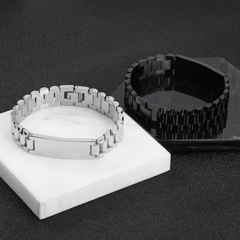 Unisex Titanium Stainless Steel Watchband Style ID Bracelet Curved Plate Engravable Chain Wristband Western Fashion Jewelry