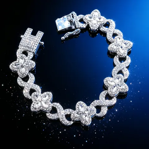 Hip Hop Cuban Link Necklace Zinc Alloy Rhinestone Four Leaf Clover Infinity Symbol Gold Silver Plated Streetwear Jewelry For Unisex