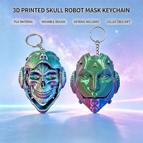 3D-Gedruckter Halloween Totenkopf Roboter Maske Beweglicher Schlüsselanhänger Irisierend PLA Kunststoff Stressabbau Spielzeug Geschenk