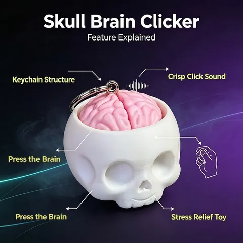 3D Gedruckter Totenkopf Gehirn Clicker Fidget Spielzeug Halloween Skelett Stressabbau Schlüsselanhänger Mit Klickgeräusch Deko