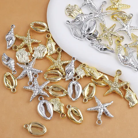 Colgantes de Océano de Aleación Vintage Oro Plata Estrella de Mar Concha Pez DIY Accesorios de Joyería para Collares