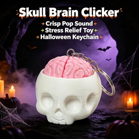 3D Gedruckter Totenkopf Gehirn Clicker Fidget Spielzeug Halloween Skelett Stressabbau Schlüsselanhänger Mit Klickgeräusch Deko