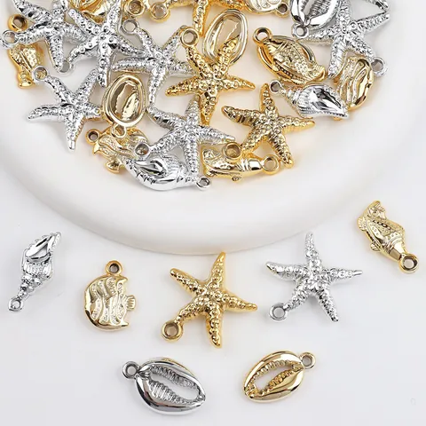 Colgantes de Océano de Aleación Vintage Oro Plata Estrella de Mar Concha Pez DIY Accesorios de Joyería para Collares