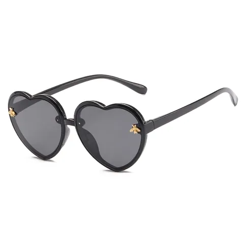 Retro Heart Shaped Children's Sunglasses With Little Bee Metal Decor Fashion UV400 Kids Shades Korean Style For Girls Boys