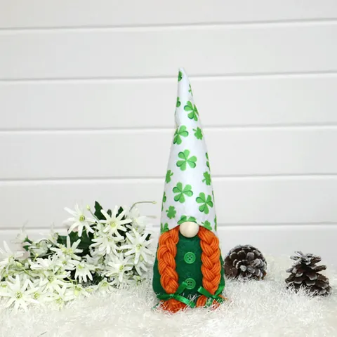St Patrick's Day Gnome Decor Green Shamrock Clover Swedish Tomte Nordic Gonk Doll Plush Handmade Table Ornaments For Home Party Gifts