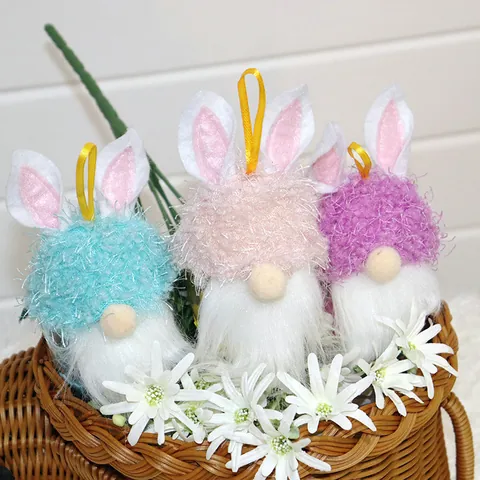 Easter Bunny Gnome Candy Jar Pendant Plush Faceless Doll Ornament Holiday Party Home Decoration Candy Storage Container Gift