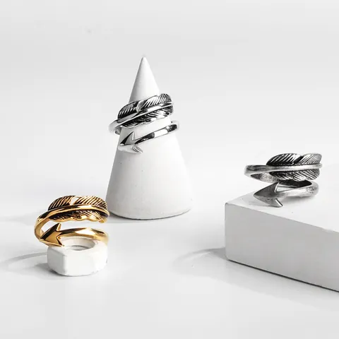 Retro Titanstahl Feder Pfeil Offener Ring Für Damen Herren Minimalistisch Verstellbarer Mode Fingerring Pärchen Schmuck Geschenk