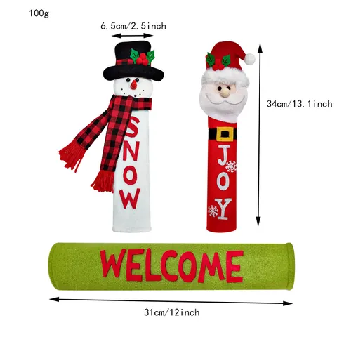 Christmas Refrigerator Door Handle Covers Set Santa Snowman Pattern Kitchen Appliance Protection Sleeves Holiday Home Decor