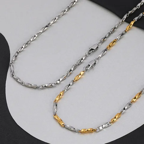 Minimalist Stainless Steel Twisted Square Link Chain Necklace For Men Women Hip Hop Unisex Polished Simple Jewelry Gold Silver Two-Tone Necklaces