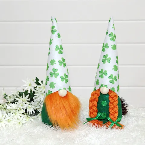St Patrick's Day Gnome Decor Green Shamrock Clover Swedish Tomte Nordic Gonk Doll Plush Handmade Table Ornaments For Home Party Gifts