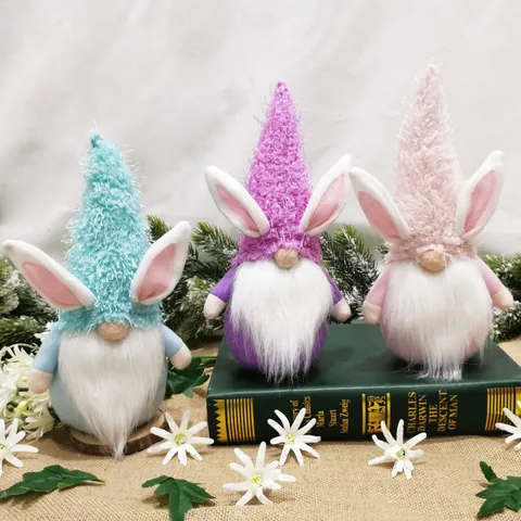 Handmade Easter Rabbit Gnome Plush Doll With Long Bunny Ears White Beard Tabletop Decoration For Spring Festival Home Ornament