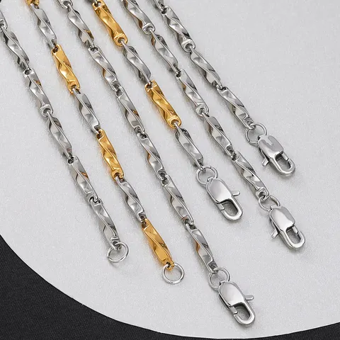 Minimalist Stainless Steel Twisted Square Link Chain Necklace For Men Women Hip Hop Unisex Polished Simple Jewelry Gold Silver Two-Tone Necklaces