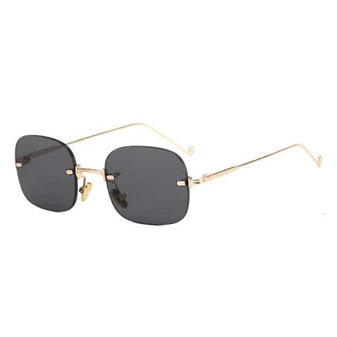 Rimless Oval Sunglasses Gold Metal Temples UV400 Protection Korean Fashion Eyewear For Men Women Trend Sun Glasses