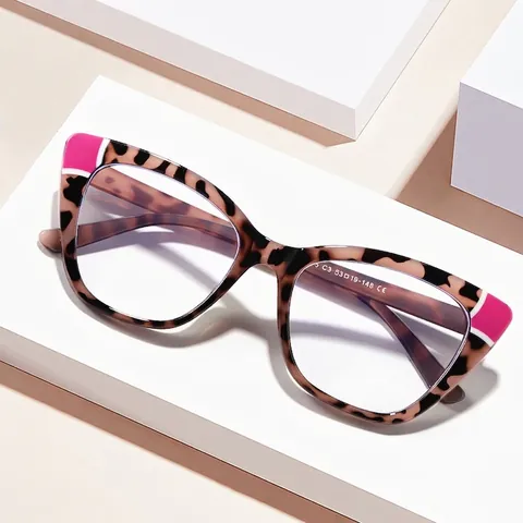 Modische Damen Blaulichtfilter Brille Katzenaugen Design Patchwork TR90 Rahmen Ohne Rezept Optische Klare Linsen Brille