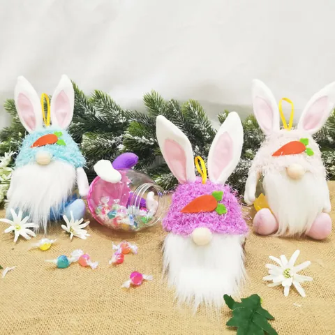 Easter Bunny Gnome Hanging Doll Candy Jar Decoration Creative Plush Nordic Rabbit Gnome With Carrot Ornament Gift For Children