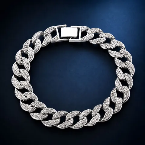 Hip Hop Cuban Link Necklace Iced Out Rhinestone Zinc Alloy Trendy Miami Chain For Men Women Punk Jewelry Gift Accessory