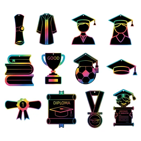 Graduation Season DIY Rainbow Scratch Art Creative Paper Drawing Craft Set For Kids Graduation Party Decoration Gift