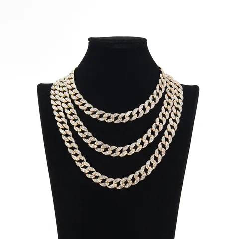 Hip Hop Cuban Link Necklace Iced Out Rhinestone Zinc Alloy Trendy Miami Chain For Men Women Punk Jewelry Gift Accessory