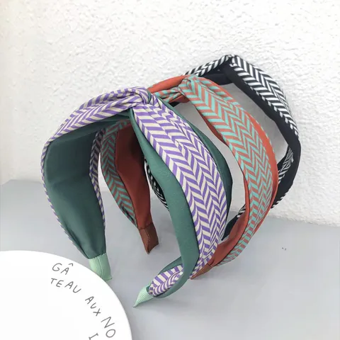 Cerchietto Nodo Largo Coreano Donna Motivo Spina Pesce Color Block Fascia Capelli Tessuto Intrecciato per Modellare Viso