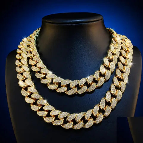 Collana a Catena a Maglia Cubana con Strass Hip Hop per Uomo Donna in Lega di Zinco Collana Rap Iced Out Geometrica Gioielli