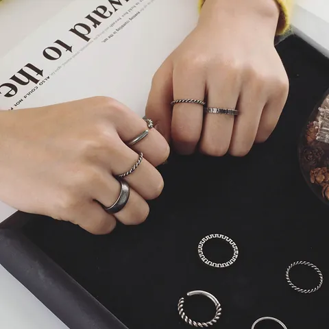 Retro Titanstahl Gedrehtes Seil Ring Antiksilber Distressed Finish Offener Ring Unisex Mode Schmuck Fingerring