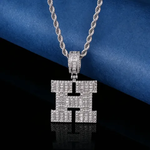 Collana con Pendente Lettera Iniziale in Zirconia Quadrata Iced Out Hip Hop Catena a Corda in Rame per Uomini Donne Gioielli Regalo Accessori