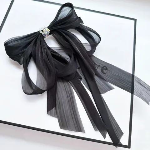 Fermaglio per Capelli a Farfalla in Rete Oversize Con Nastri Lunghi Perla Artificiale Strass Clip a Molla Accessori