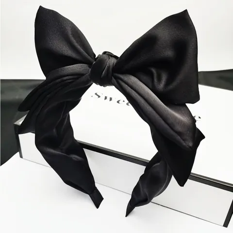 Set Fascia per Capelli con Fiocco in Raso Nero e Guanti Lunghi in Velluto Elegante Cerchietto con Fiocco Accessori Vintage per Donna