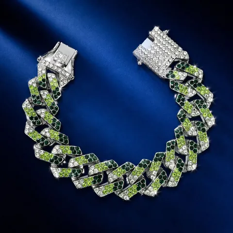 Bracciale Hip Hop Maglia Cubana Strass Colorati per Uomo Donna Catena in Lega con Strass Streetwear Gioielli Regalo