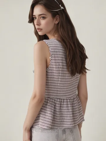 Damen Kariert Ärmellos Weste Top Sommer Schnürung Vorne Ausschnitt Slim Fit Peplum Saum Gingham Weste Shirt Für Damen