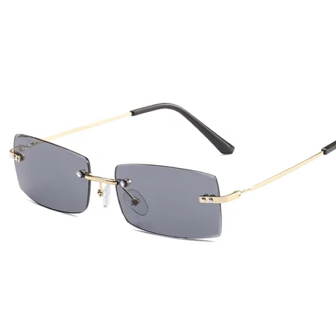 Gafas de Sol Rectangulares Sin Montura Para Mujeres Hombres Montura de Metal Lente Degradada de Océano Moda Marco Pequeño Retro Y2K UV400
