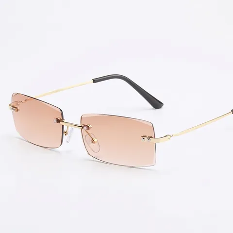 Gafas de Sol Rectangulares Sin Montura Para Mujeres Hombres Montura de Metal Lente Degradada de Océano Moda Marco Pequeño Retro Y2K UV400