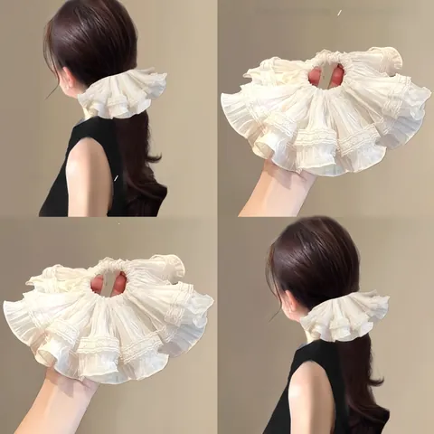 Elastico per Capelli Plicsettato con Bordo in Pizzo Stile Francese per Donna Elegante Elastico Grande in Tessuto Accessori Moda
