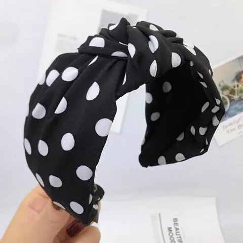 Cerchietto Largo in Tessuto a Pois Stile Coreano per Donna Con Nodo Centrale Semplice Cerchio per Capelli Intrecciato Accessorio per Capelli alla Moda