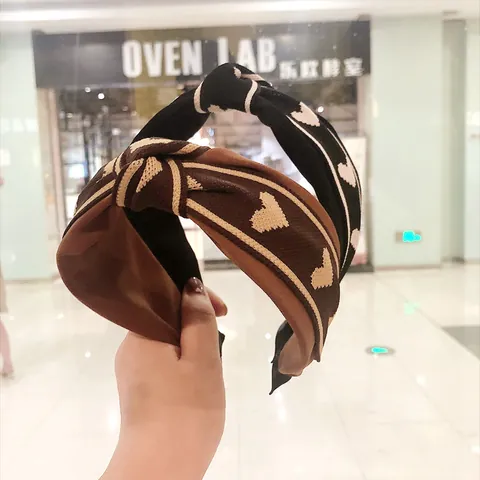 Fascia per Capelli Annodata in Stile Coreano per Donna Elegante Jacquard a Cuore in Lana Fascia Antiscivolo Accessorio Moda