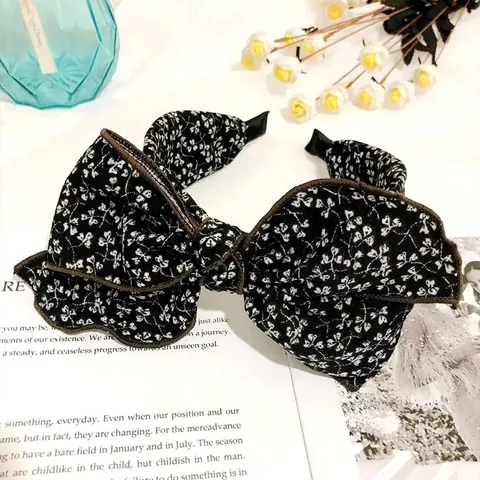 Korean Ins Style Large Bow Headband Vintage Floral Fabric Wide Non-slip Hair Band For Women Elegant Fairy Hair Hoop Accessories