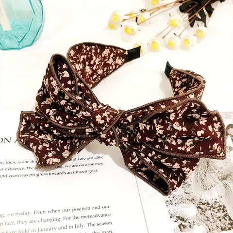 Korean Ins Style Large Bow Headband Vintage Floral Fabric Wide Non-slip Hair Band For Women Elegant Fairy Hair Hoop Accessories