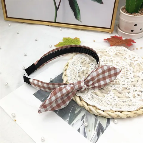 Korean Style Bunny Ear Headband Plaid Pattern Fabric Wide Hairband Sweet Cute Hair Accessories For Women Face Wash Daily