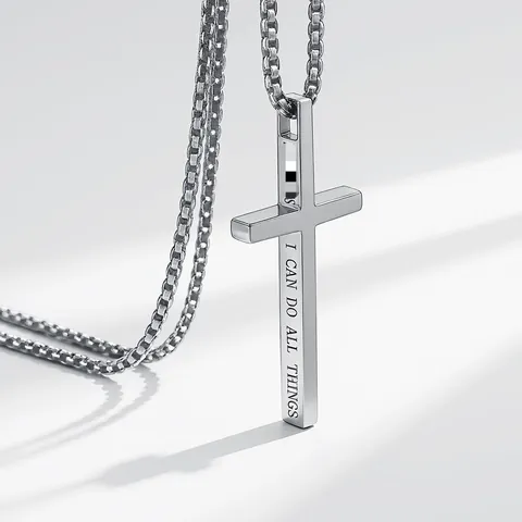 Titanstahl Kreuz Anhänger Halskette Graviert I Can Do All Things Für Herren Damen Unisex Vintage Religiöser Modeschmuck Geschenk