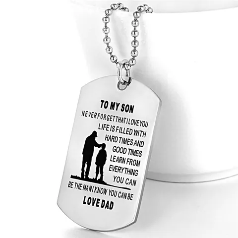 Acero Inoxidable Collar De Placa De Perro Para Mi Hijo Colgante De Silueta De Padre E Hijo Mensaje Grabado Cadena De Bolas Joyería