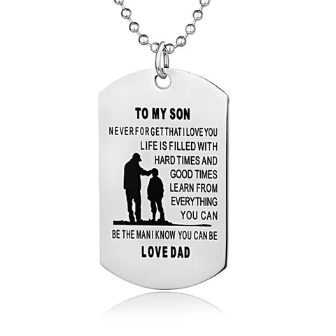 Acero Inoxidable Collar De Placa De Perro Para Mi Hijo Colgante De Silueta De Padre E Hijo Mensaje Grabado Cadena De Bolas Joyería