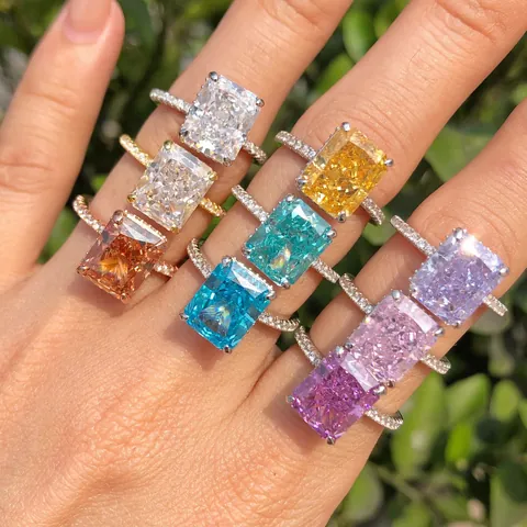 S925 Sterling Silver Radiant Cut Zirconia Ring For Women Luxury Square Colored Stone Pave Wedding Banquet Fashion Jewelry