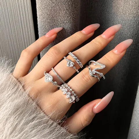 S925 Sterling Silver Heart Zirconia Stackable Ring For Women Platinum Plated Elegant Geometry Wave Crown Finger Jewelry