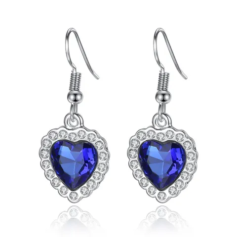 Klassische Herz Des Ozeans Kristall Ohrhänger Für Damen Legierung Strass Herzform Blau Rot Ohrhaken Schmuck Geschenk