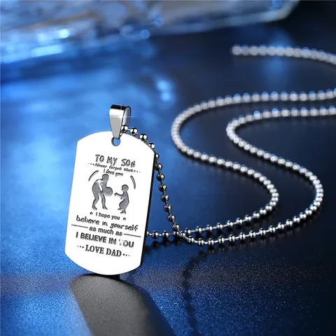Collana con Ciondolo Targhetta Militare Inossidabile a Mio Figlio Amore Papà Ispiratore per Uomo Ragazzi Compleanno Natale Gioielli Regalo