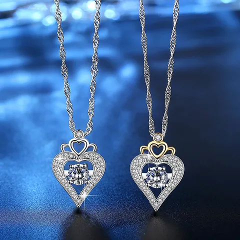 Mode Herz Krone Zirkonia Anhänger Halskette Für Damen Kupfer Galvanisiert Romantischer Schmuck Valentinstag Geschenk