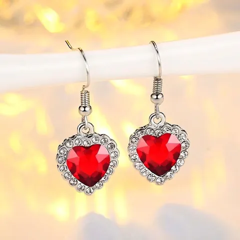 Klassische Herz Des Ozeans Kristall Ohrhänger Für Damen Legierung Strass Herzform Blau Rot Ohrhaken Schmuck Geschenk
