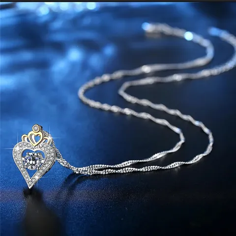Mode Herz Krone Zirkonia Anhänger Halskette Für Damen Kupfer Galvanisiert Romantischer Schmuck Valentinstag Geschenk