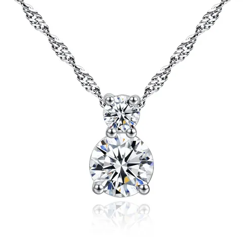 Eleganter Kupfer Doppelrund Zirkonia Anhänger Halskette Für Damen Koreanischer Stil Wasserwellenkette Gold Silber Schmuck Geschenk